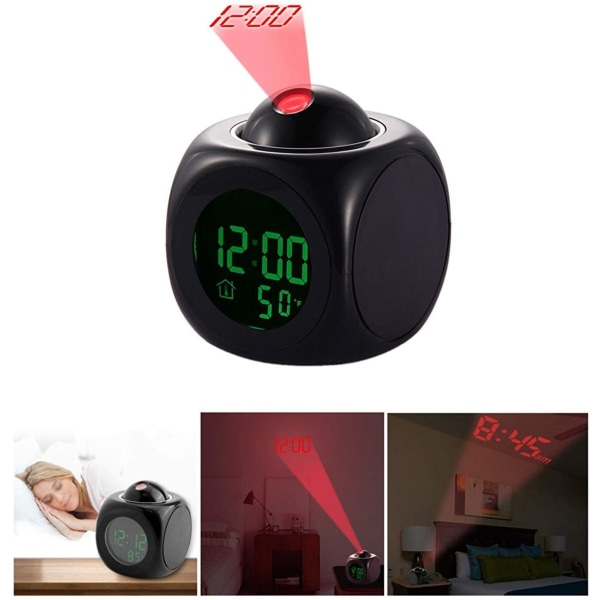 LED-projektorväckarklocka Multifunktionell digital temperaturdisplay Rösttalande projektionsklocka 12/24 timmar omkopplad heminredning