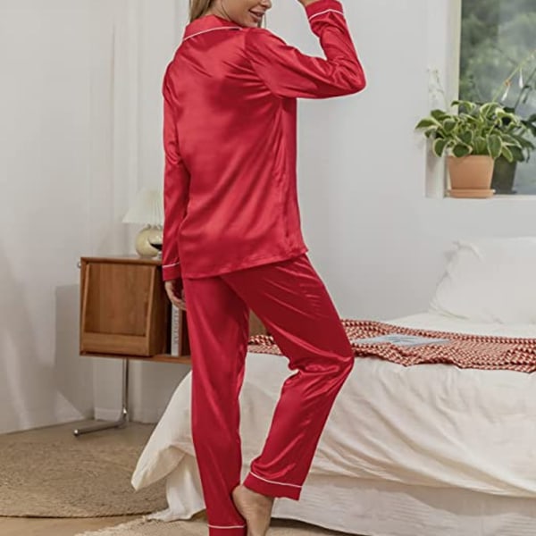 Mjuka set för kvinnor Silky Sleepwear Långärmade Party Pjs red M