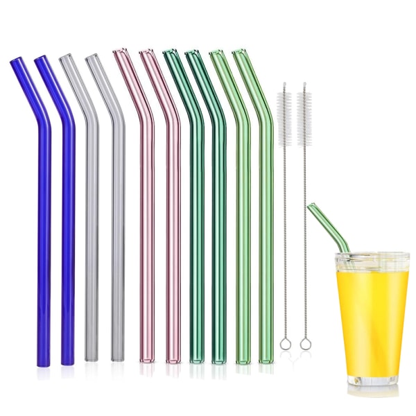 10-pack återanvändbara sugrör av glas, med 2 rengöringsborstar