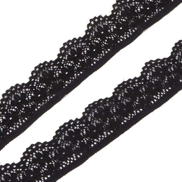 10 meter spetsband 2,5 cm bredd svart enkel sida vågig nylon för sömnadskorttillverkning