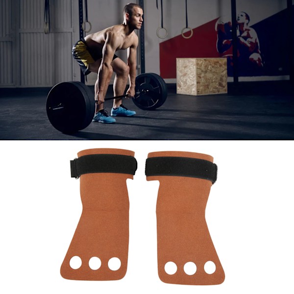 2 st Gymnastik Handflateskydd Imitation Läder Tre Fingrar Handtag för Pull Up Vikt Träning Brun