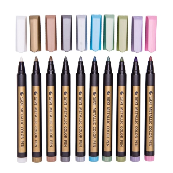 Metalliska markörpennor, 10 färger Metalliska pennor för gästbok
