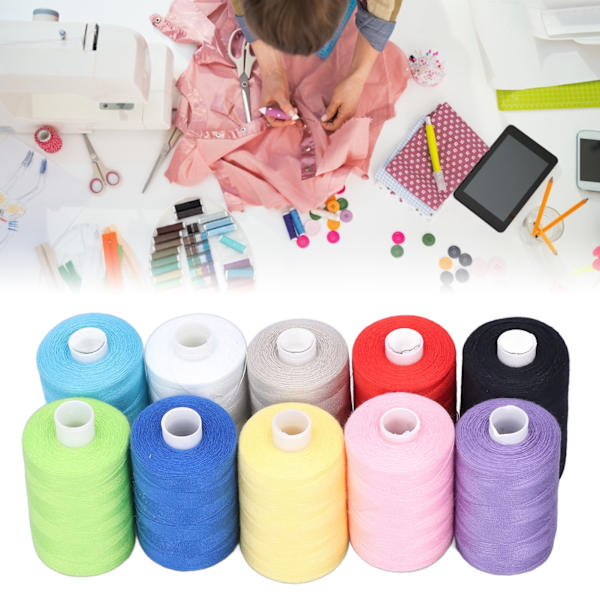 10 st sytråd i rika, ljusa färger, hög hållfasthet, mycket hållbar, premium polyester, bred applikation, symaskinstråd