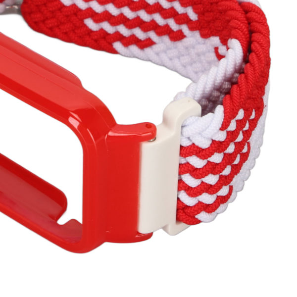 Stretch Nylon Flätad Klockarmband med Skyddande Bumper Case Tillbehör Passar för Mi Band 7 Pro Röd Vit och Röd Case