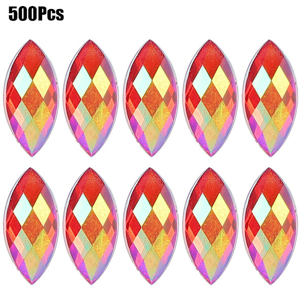 500 st AB hästögda strass imitationer platt baksida ljusröd färg kristall 7 x 15 mm