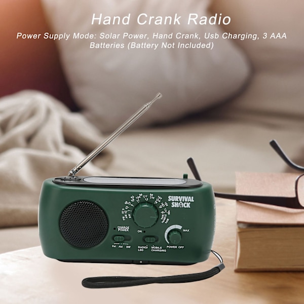 Handvevradio Portabel Praktisk LED-ficklampa Utomhus Multi Band AM/FM/SW Sol Handvev Väderradio