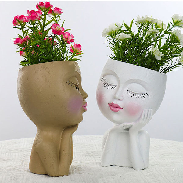 Mannequin Resin Kindstöd Blomkruka Ansikte Blomkruka