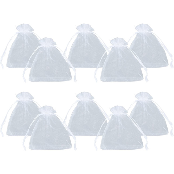 100 st vita organza påsar 9x12cm genomskinliga organza påsar med dragsko för små föremål presenter smycken förpackning och organisering