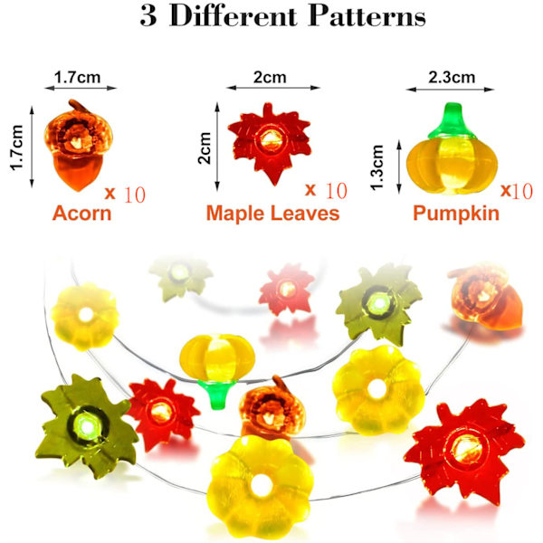 Höstdekor för hemstrålkastare, Thanksgiving Halloween Jul Födelsedag Höstdekorationer Utomhus Inomhus, 10Ft 30LED 3D Pumpa Lönnar Acorns