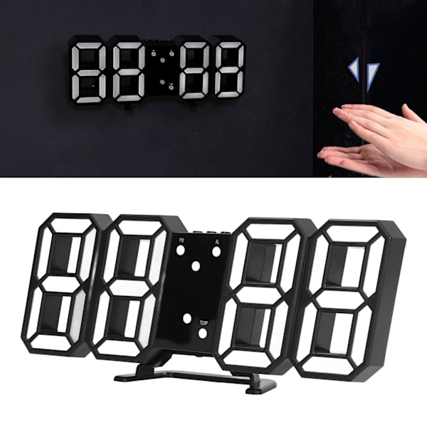 3D LED Digital Klocka Intelligent Röststyrning Tid Datum Temperatur Visning Automatisk Ljusstyrka Justering Klocka Svart Skal Röda Bokstäver