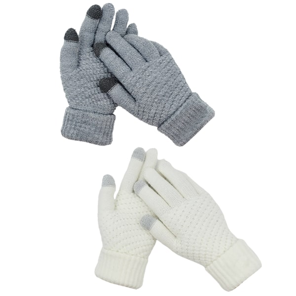 Vinter Touchscreen Handskar Varm Fleece Fodrade Stickade Handskar Elastisk manschett Vinter Gray+white