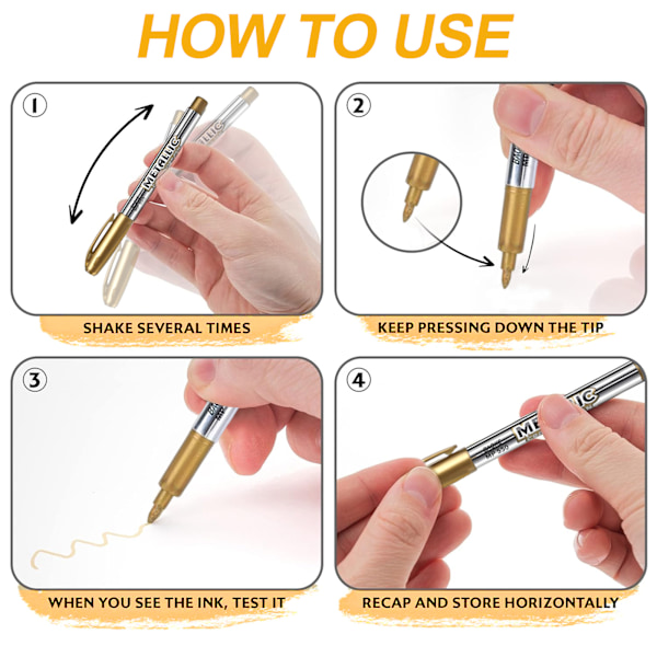 4 st Gold Metallic Marker, Guld Permanent Markers Penna, Highlight Marker Pennor, Guld Pennor Metallic Scrapbook Tillbehör för konstnärer Studenter Hantverk