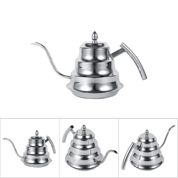 Bambusfogad design i rostfritt stål gåshals kaffekanna droppkanna tillverkare infusion (silver)