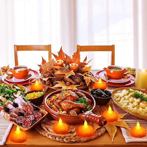 12-pack höstvärmeljus, led låga mindre ljus Batteridriven höstdekoration Flimrande ljus för hösten Thanksgiving Bordsdekoration Hem
