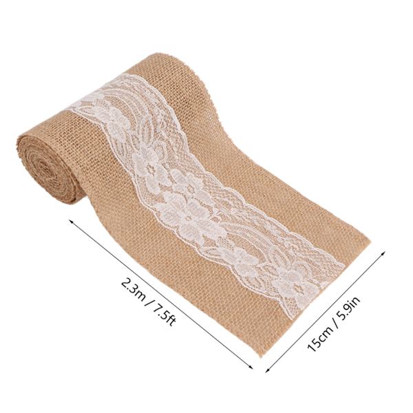 3 rullar Jute Lace Ribbon Enkel Elegant Jute Lace Ribbon Dekoration för Rustik Bröllop DIY Bågar 5.9inx7.5ft