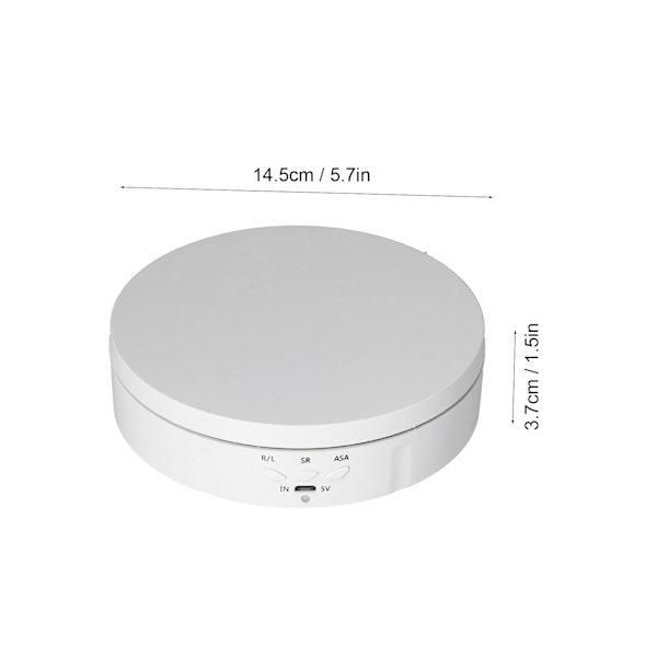 145mm 360° Rund Automatisk Roterande Display Stativ 3 Hastighetskontroll USB-driven Smyckeskivspelare för Utställning Vit