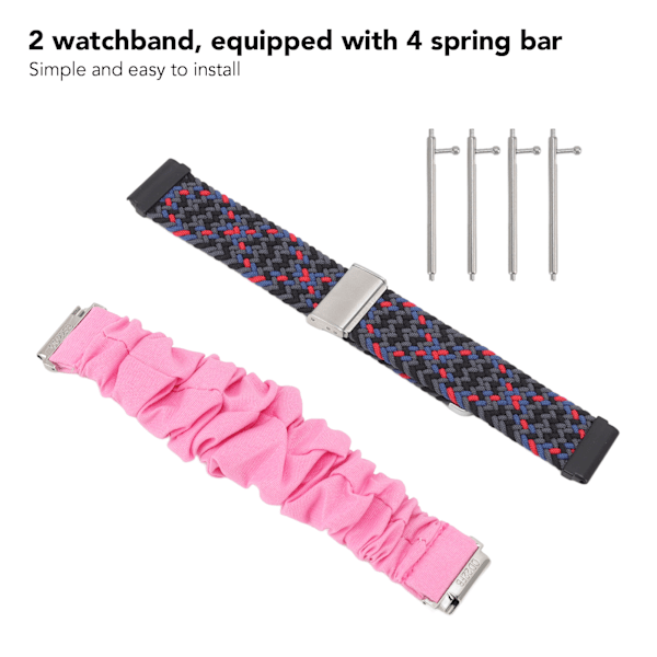 Flätat nylonklockarmband i rostfritt stål med spänne, 4 fjäderstångsersättning, scrunchie-klockarmband för Fitbit Versa