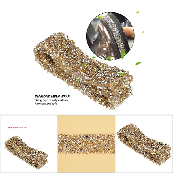 Diamantnät Wrap Rulle Sparkle Crystal Rhinestone Band Bröllopsdekoration (Kristallgul)