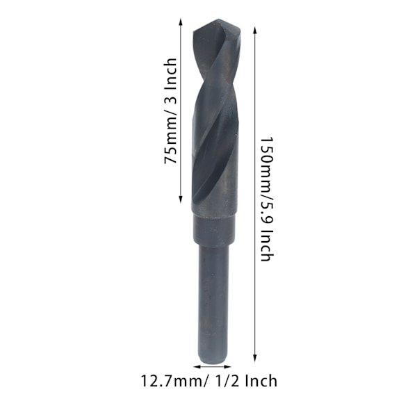 19mm Borrbit 1/2 tum Skaft Snabbstål Borr HSS Borrbit Svart Reducerat Skaft Spiralborr