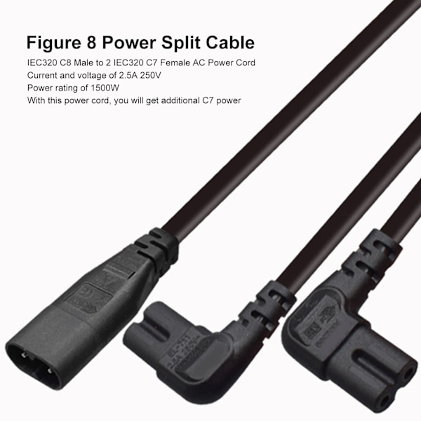 IEC320 C8 till Dual C7 Sladd Hane till Hona 1 in 2 Out AC Ström Splitter Kabel för LCD Monitor Skrivbordslampa 100‑250V