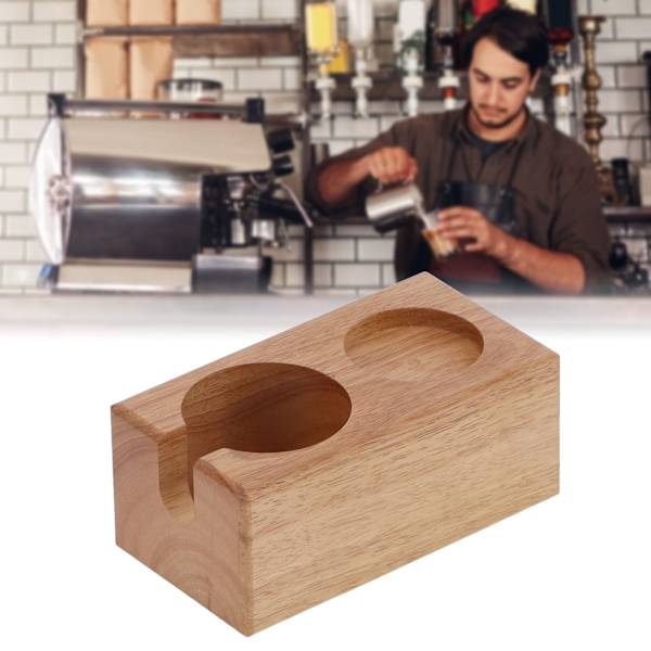 2-håls kaffeportafilterhållare i trä, kaffefiltertamperstation, förvaringsställ, träfärg