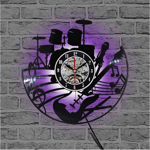 Musikgitarr Vinyl Record Väggklocka Modern Design Kreativ Väggkonst Vardagsrum Sovrum Dekoration Klocka med LED 12 Tum