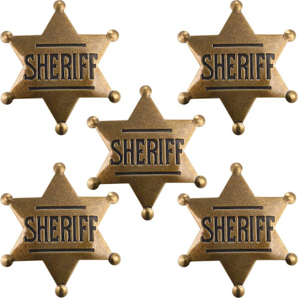 5 stjärnor Sheriff Badge Old West Kostym Badge Brons Leksak Badge Festgåvor