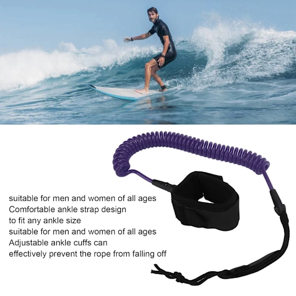 7mm 10Ft Surfing Foot Rope Justerbar Elastisk TPU Surfboard Benrem Stand Up Paddle LeashLila