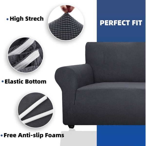 3-sits soffaöverdrag med armstöd, stretchiga sofföverdrag, universellt sofföverdragsskydd för katter hundar repor, halkfri fåtöljöverdrag, grå