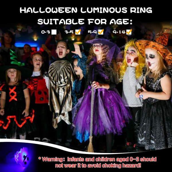 50-pack Halloween LED-ljusringar för barn, lyser i mörkret, festtillbehör, Halloween-leksaker, godispåsefyllning