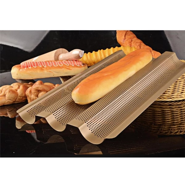 3 Fack Rostfritt Stål Brödform Kök Fransk Bröd Ugn Hem Baguette DIY Vågad Non Stick Bakplåt Bakform Baguetteform Perforerad