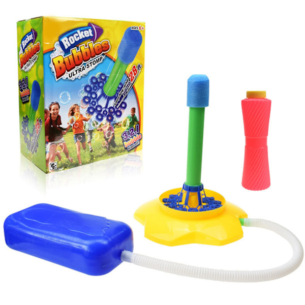 Barnbubbla Raket Leksak Pedal Typ Bubbellösning Raket Spel Set för Utomhuslek