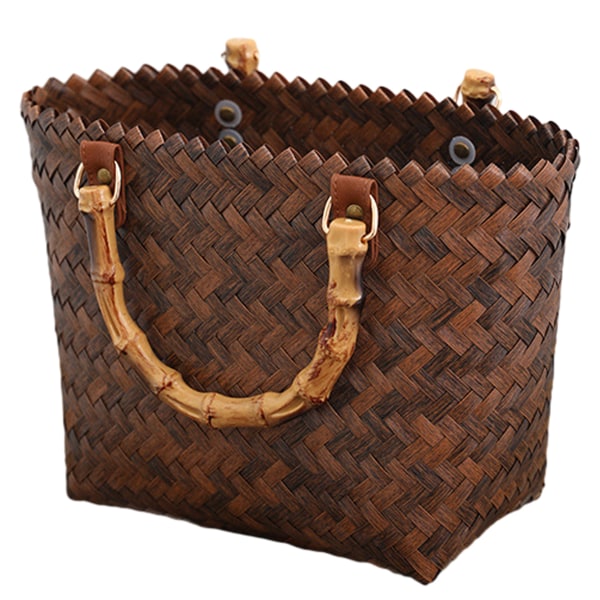 Kvinnor Halm Stor Tote Väska Retro Bambu Handtag Remsa Strand Handväska Sommar Vävd Handgjord Elegant Resväska