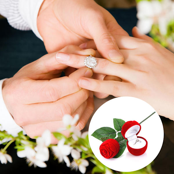 Röd rosformad ringask Valentine's Day smycken örhänge romantisk frieri ringfodral