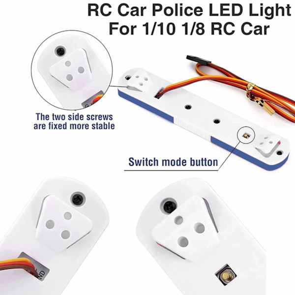 RC Polis Ljus Ultra Ljus Simulering Modell Bil LED Polis Blixtljus 145x22x12mm För 1:8 1:10 RC Modell Bil Blå