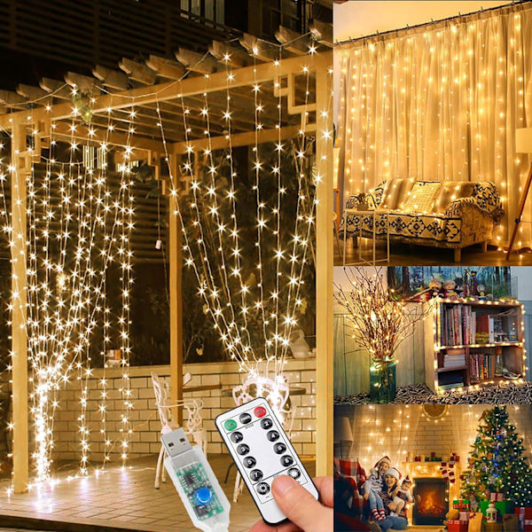 3M LED-ljusslinga, 8 belysningslägen, USB-driven, dekoration för inomhus och utomhus, rum, fönster, bröllop, födelsedag, fest, jul