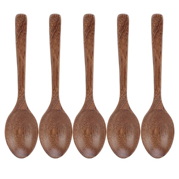5 st träskedar Burr Free Robust Hållbar Lätt Värmebeständig Trä Mätssked Set för Gåvor HemBig Crimp Tail Spoon
