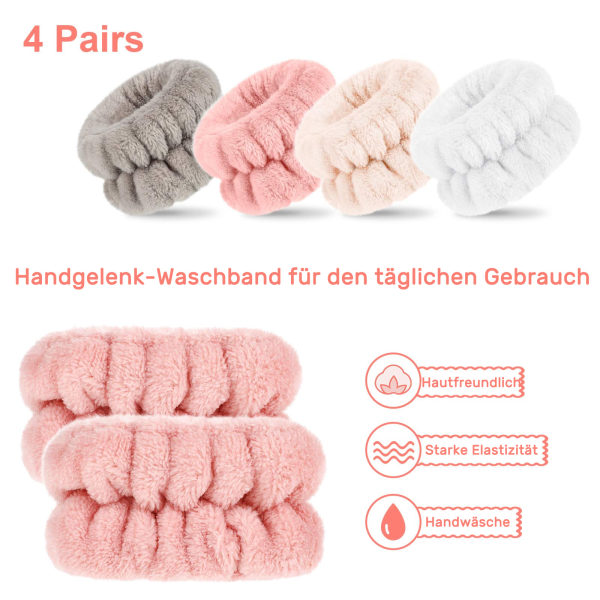 4 par Handled Spa Wash Band Mikrofiber Handled Tvätt Handduk Band Armband för att tvätta ansiktsabsorberande armband Handled Svettband för kvinnor Flickor