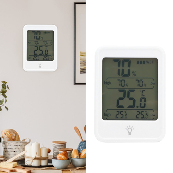 MC41 Termometer Hygrometer Digital Temperatur Fuktighetsmätare Testare med LCD-display Bakgrundsbelysning Vit
