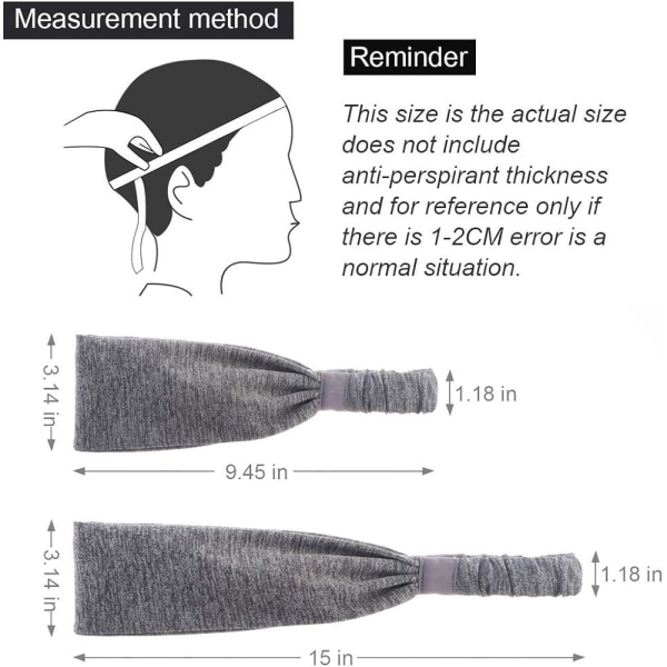 3-pack träningshuvudband för kvinnor och män, resehuvudband, yogahuvudband, elastiska, halkfria, lätta, breda huvuddukar för sport, fitness, träning, tennis
