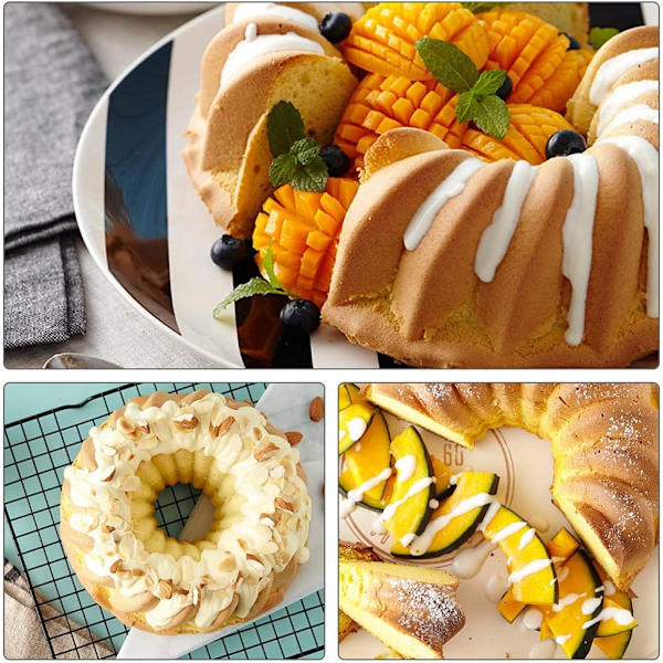 2-pack Silikon Bundt Kakform, Rivalnat Pound Jello Molds, 9,5'' Non-Stick Round Tube Form för Jello, tårta, bröd, födelsedag,