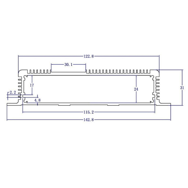 Elektrisk låda i aluminiumlegering för projekt, integrerat hölje, 31x143x130mm, mattgrå