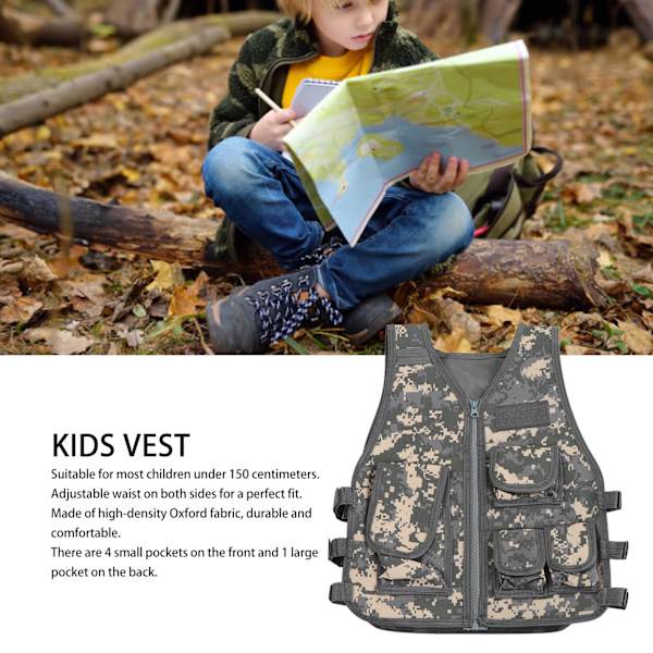 Barn utomhusväst barn kamouflage jacka väst med fickor för spel träning L 48cm / 18.9in