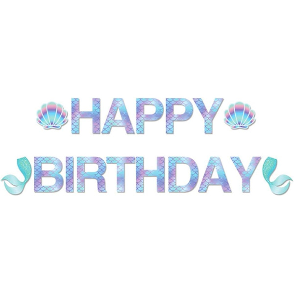 Sjöjungfrus födelsedagsbanner, Sjöjungfrubanner, Sjöjungfrufesttillbehör, Lilla sjöjungfruns födelsedagsdekoration för flickor, pojkar, barn, hem, klassrum, baby shower, 1:a
