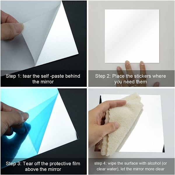 Flexibla akrylspeglar, icke-glas säkerhetsspeglar kvadratiska skärbara för mångsidig DIY, visuell rymdexpansion genom reflekterande effekt, 10 stycken