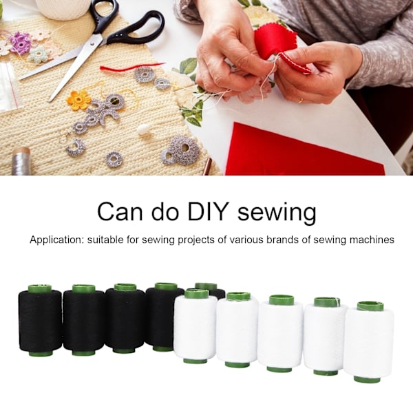 Sytråd Hushåll Svart Vit Polyester Garn för DIY Broderi Maskin Projekt
