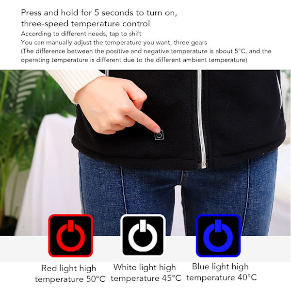 Elektrisk uppvärmd väst 3 temperaturinställningar USB Smart Heating Vest Snabb uppvärmningsjacka för utomhusaktiviteter 2XL