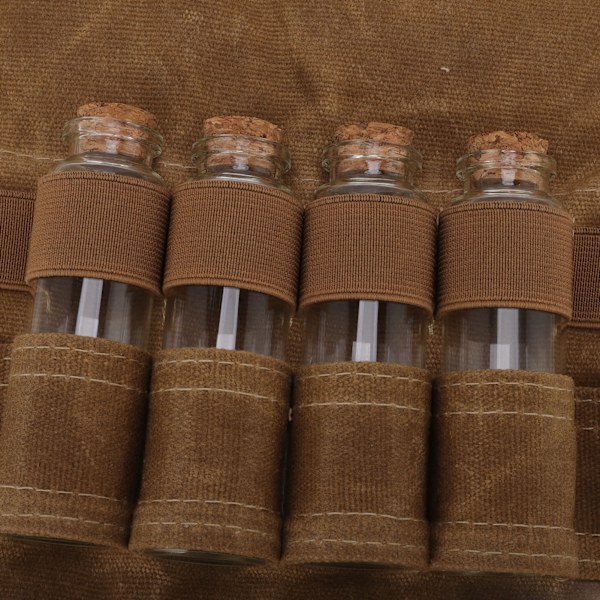 Kryddflaskeväska Våtvaxad canvas Bärbar kryddförvaringsväska med 9 glas kryddflaskor för utomhuscamping Khaki