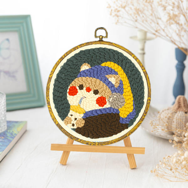Punch Needle Broderikit Övning Tålamod Återanvändbar Broderi Punch Needle Kit för Starter DIY Hantverk Katt