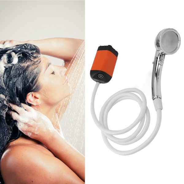 Bärbar dusch campingdusch 3 växlar justerbar utomhus campingdusch pump elektrisk uppladdningsbar bärbar campingdusch orange